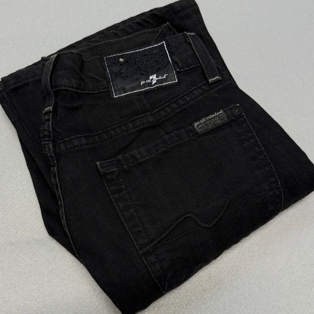 7 For All Mankind Dojo Womens Jeans 27 Black Flare Low Rise Stretch Made in USA